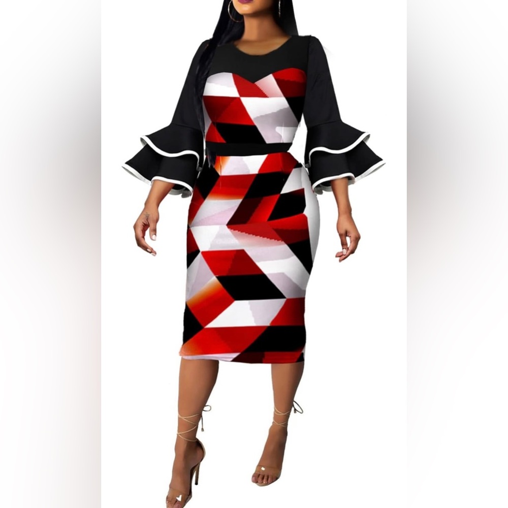 Pencil Dress for Women Business Elegant Ruffle Sleeve Bodycon Dresses